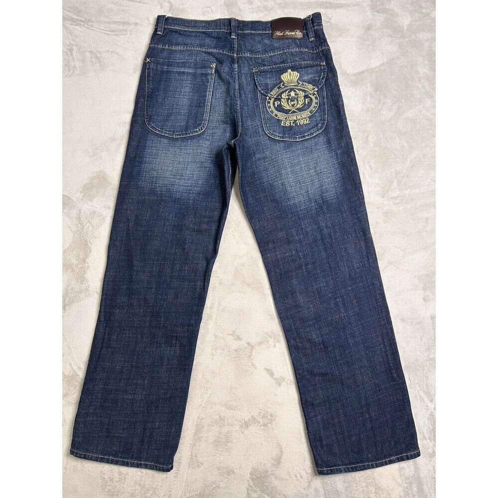 Phat Farm Jeans Men 36x33 (36x32) Blue Y2K Baggy Embroidered Hip Hop Jeans
